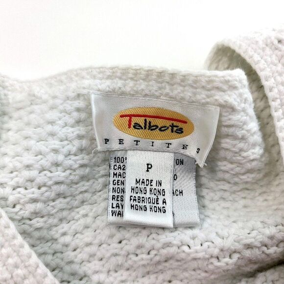 Damaged Stained Talbots Petite P White Cotton Cable Knit Sweater Button Front - Picture 7 of 9